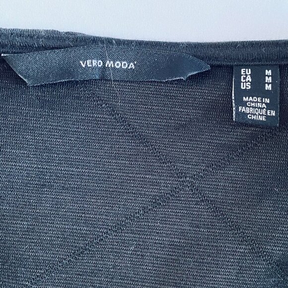 Vero Moda quilted puff sleeve mini dress Womens Medium black square neck boho - Picture 10 of 11